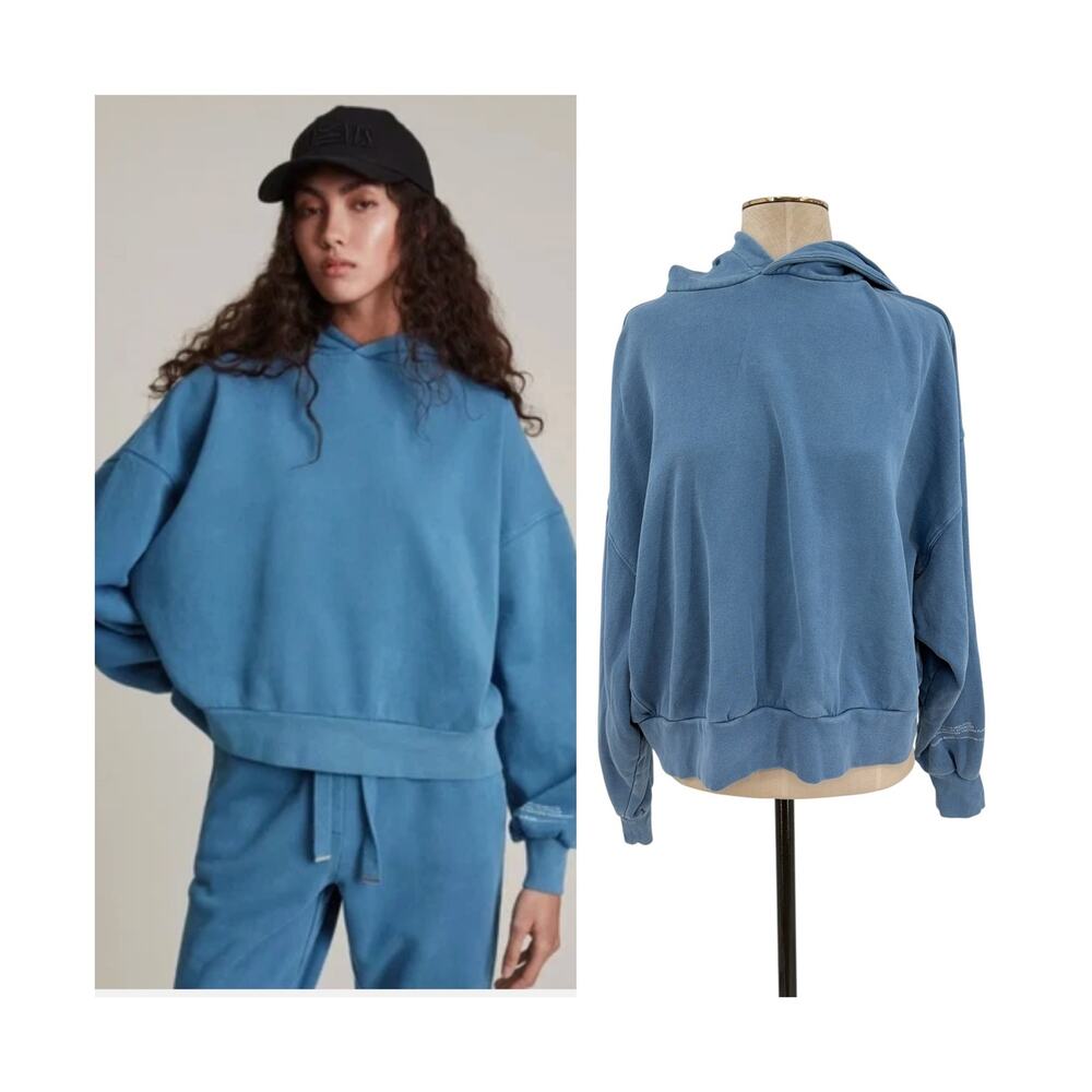 AllSaints Natural Talie Hoodie Garment Dyed Pullover Sweatshirt Blue Size XS
